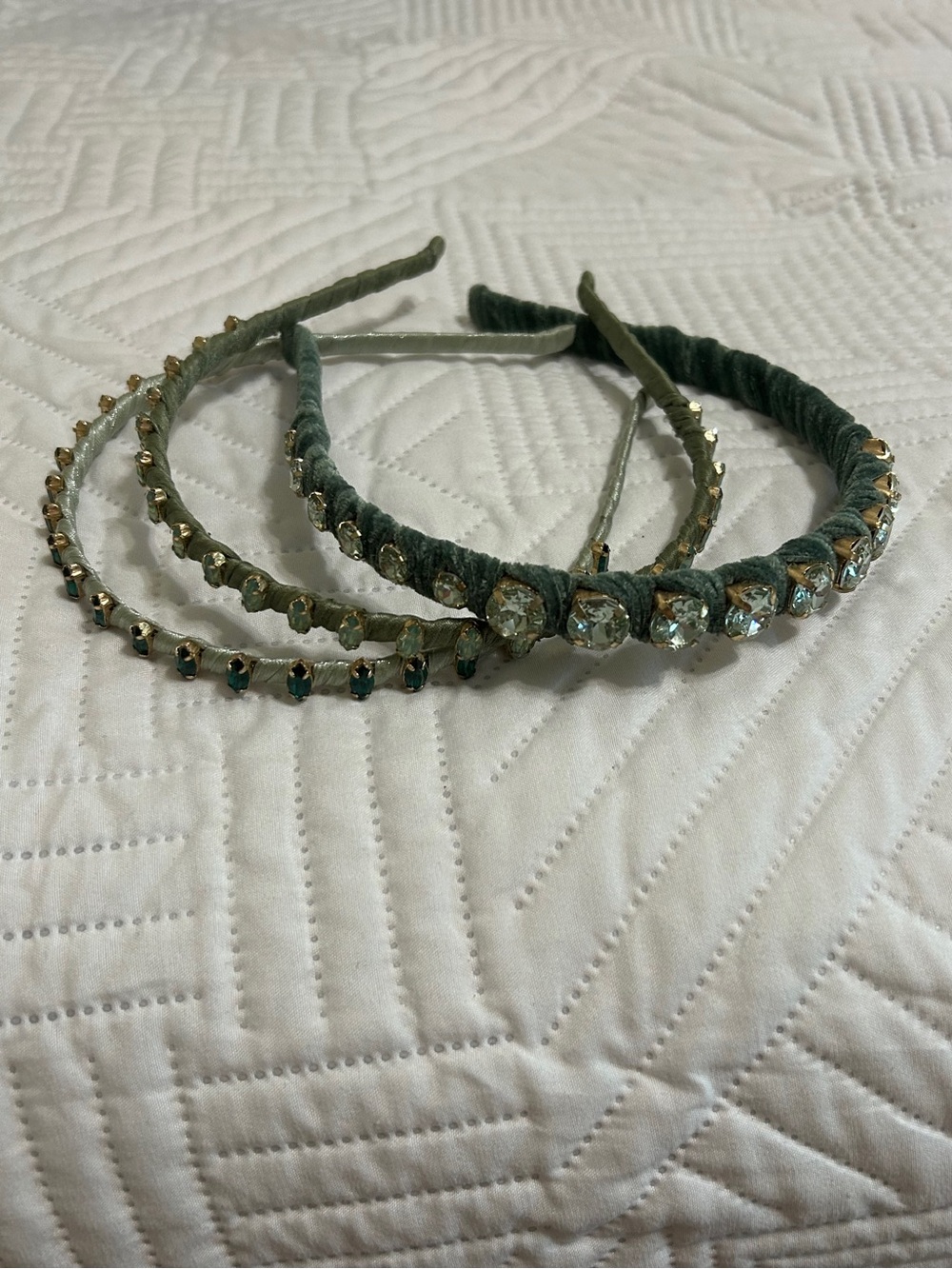 Anthropologie Green Crystal Headband Trio